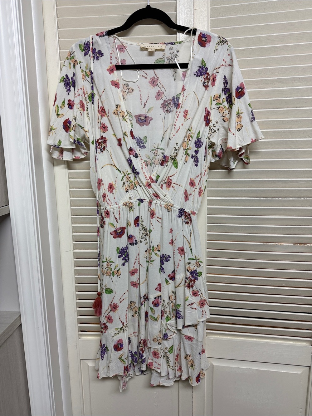 NWOT lovestitch White Floral Wrap Mini Dress with Multicolor Blooms